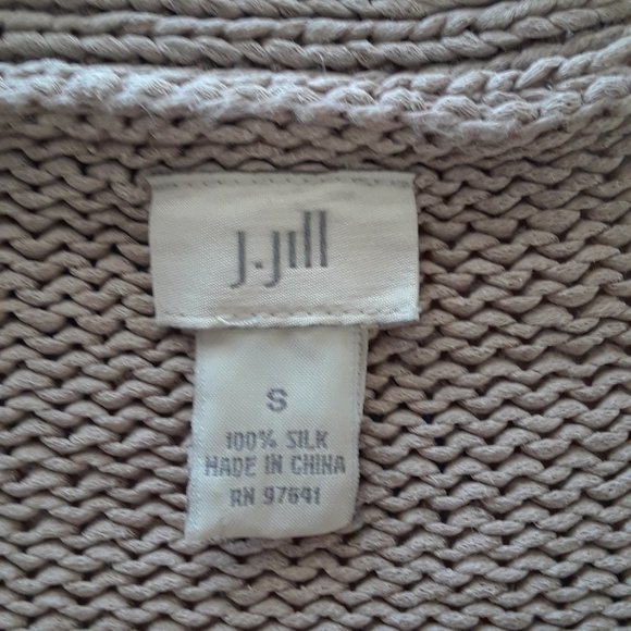 J. Jill 100% Silk Tan and Blue V Neck Knit Cardigan Sweater Size S - Picture 12 of 14